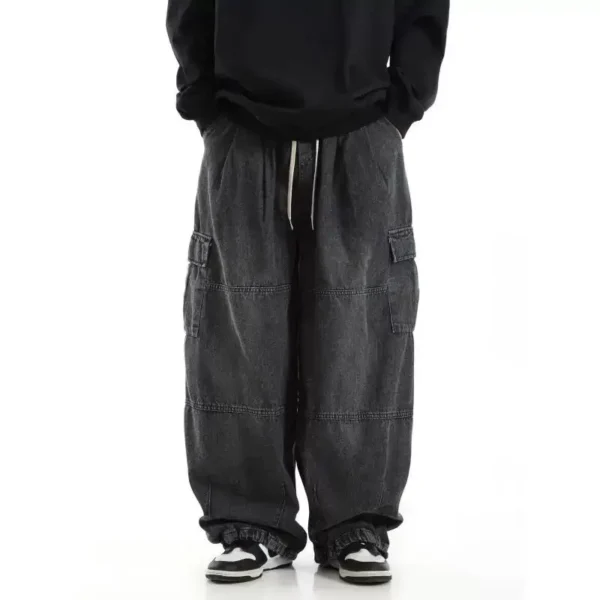Black Baggy Cargo Jeans Trousers Men Casual Wide leg Jogging