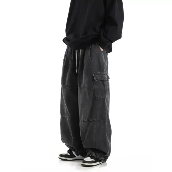 Black Baggy Cargo Jeans Trousers Men Casual Wide leg Jogging