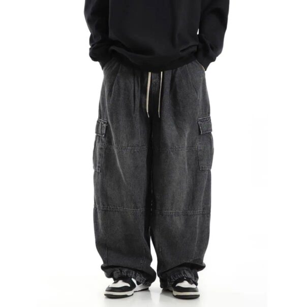 Black Baggy Cargo Jeans Trousers Men Casual Wide leg Jogging