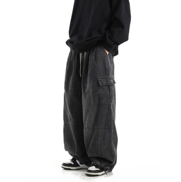 Black Baggy Cargo Jeans Trousers Men Casual Wide leg Jogging