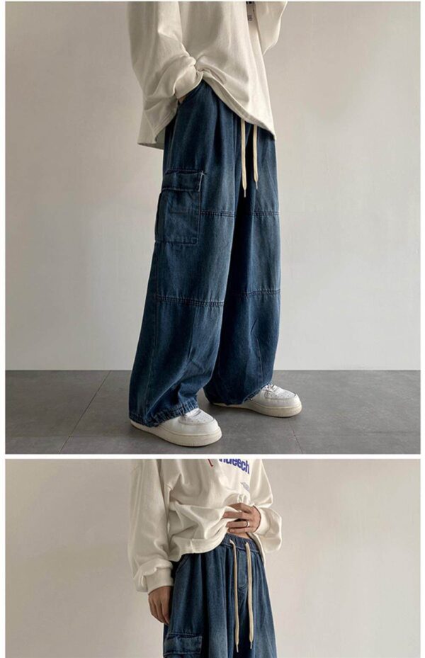 Black Baggy Cargo Jeans Trousers Men Casual Wide leg Jogging