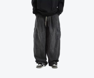 Black Baggy Cargo Jeans Trousers Men Casual Wide leg Jogging