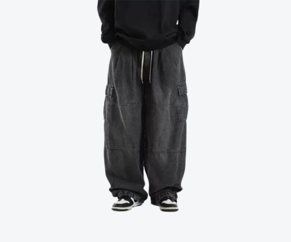 Black Baggy Cargo Jeans Trousers Men Casual Wide leg Jogging